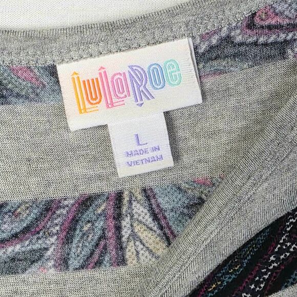 LuLaRoe Striped Paisley Carly Dress Gray Black L - Picture 7 of 9